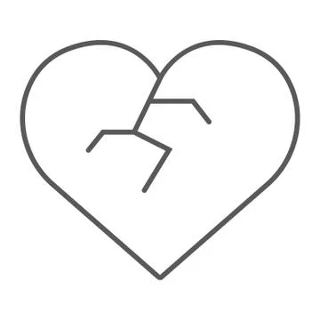 Broken heart thin line icon, love and broke, heartbreak sign, vector graphics, a 스톡 일러스트