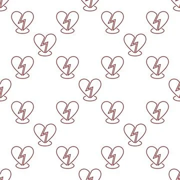 Broken Heart vector bad romantic feeling seamless pattern in simple linear .. Stock Illustration