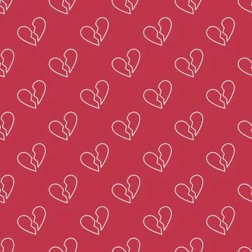Broken Heart vector concept linear red seamless pattern Stock Illustration