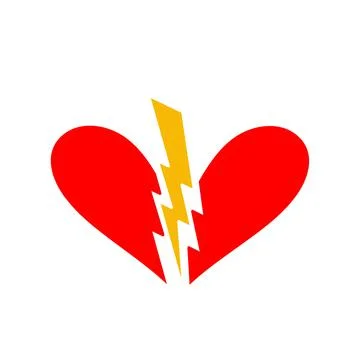 Broken heart. Vector heart broken into halves by an electric discharge or Stock Illustration