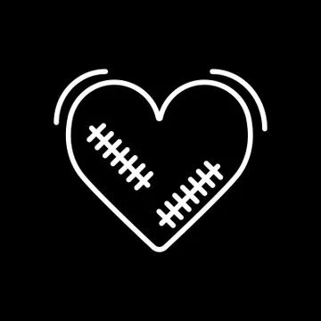 Broken heart vector icon with wound, patches isolated in black background Stock Illustration