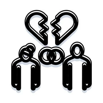 Broken heart, wedding rings symbolizing divorce and separation Illustrazione stock