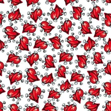 Broken hearts with nails seamless pattern Stock Illustration