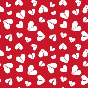 Broken Hearts vector seamless pattern with cracked heart signs Stock Illustration