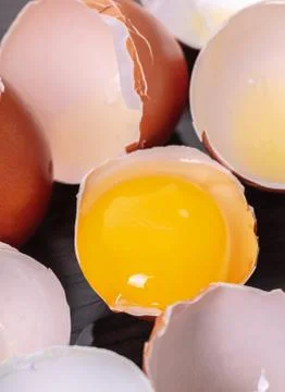 Broken hicken eggs close-up Foto stock