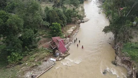 Broken House after Flash Flood Stock Footage 168575310