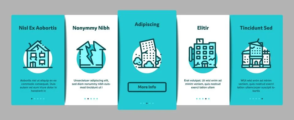 Broken House Building Onboarding Elements Icons Set Vector Ilustración de archivo