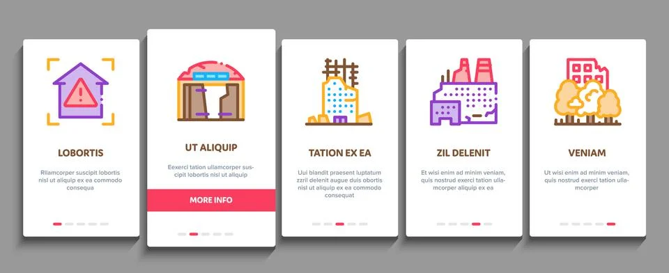 Broken House Building Onboarding Elements Icons Set Vector Stock Illustration