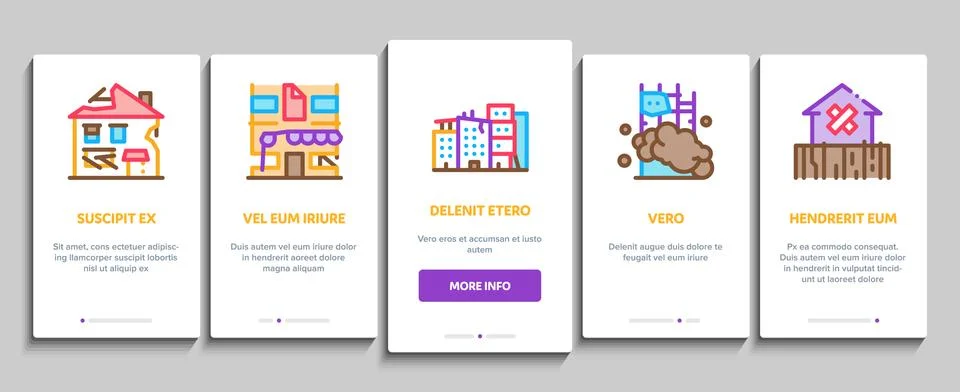 Broken House Building Onboarding Elements Icons Set Vector 스톡 일러스트
