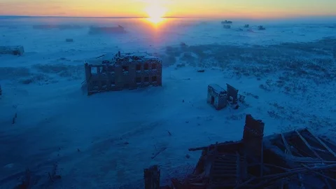 Broken house in the snow Stock Footage 99462637