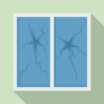 Broken house window icon, flat style Stock Illustration