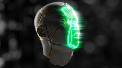 A broken human face in green in a 3D animation Stock Footage 253597717