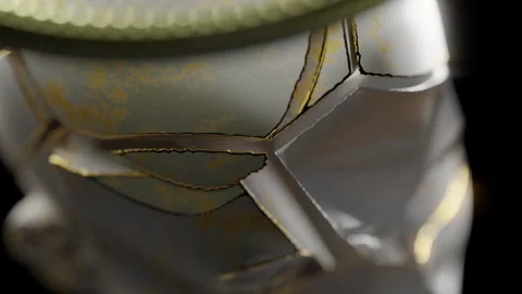 Broken human face sculpture in a 3D animation Stock Footage 253598420