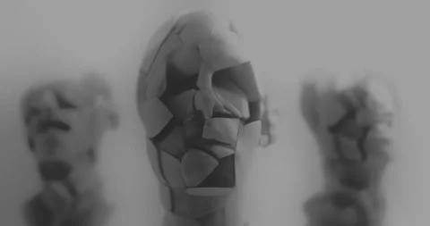 Broken human faces in black and white animation Stock Footage 255682918