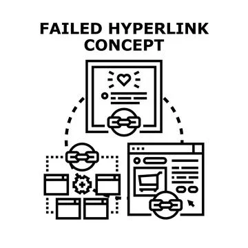 Broken hyperlink concept preventing data connection transferring Stock Illustration