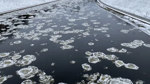 Broken Ice Floating in River Stock Footage 166626598
