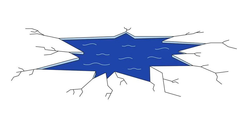 Broken ice hole 2D linear cartoon object Stock Illustration
