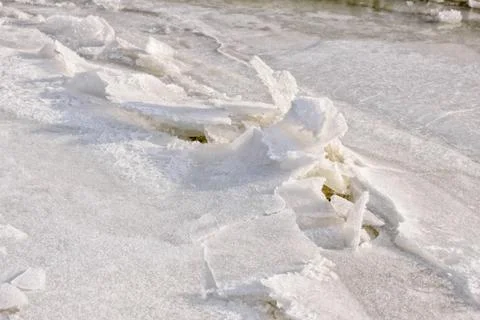 Broken ice on the river 스톡 사진
