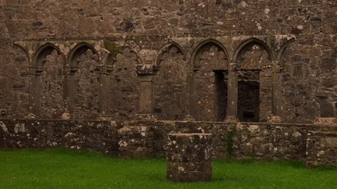 The broken internal arches of a monastic site in fore Abby Co Westmeath Stock Footage 82380580