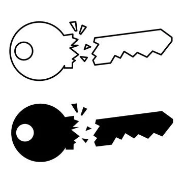 Broken key outline. Broken key sign. Illustrazione stock