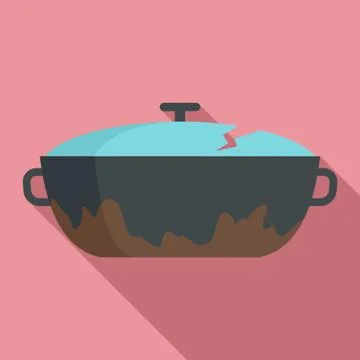 Broken kitchen pot icon, flat style Stock Illustration