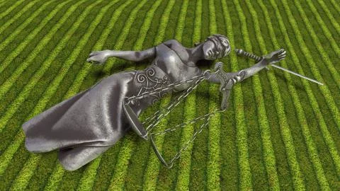 Broken lady of justice 3d rendering Illustrazione stock