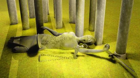 Broken lady of justice 3d rendering Stock Illustration