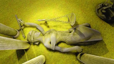 Broken lady of justice 3d rendering Stock Illustration