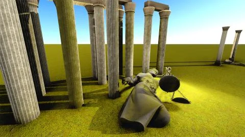 Broken lady of justice 3d rendering Illustrazione stock