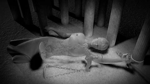 Broken lady of justice 3d rendering イラスト素材