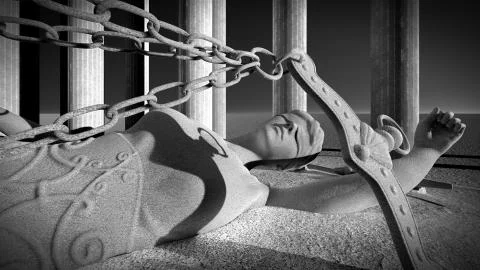 Broken lady of justice 3d rendering Stock Illustration