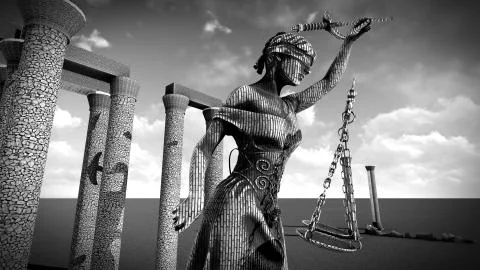 Broken lady of justice 3d rendering Stock Illustration