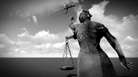 Broken lady of justice 3d rendering Stock Illustration