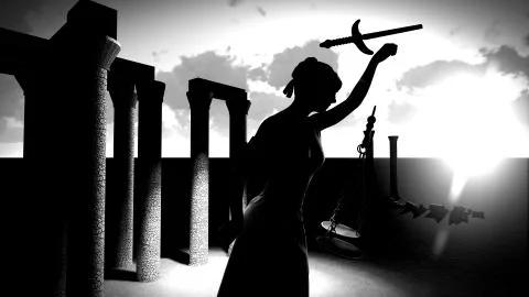 Broken lady of justice 3d rendering Stock Illustration