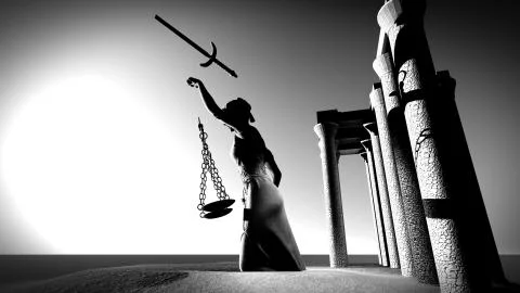 Broken lady of justice 3d rendering Stock Illustration