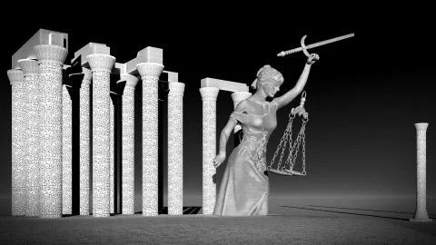 Broken lady of justice 3d rendering Illustrazione stock