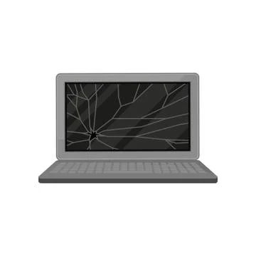 Broken laptop computer, damaged electronic device vector Illustration on a white Stock Illustration