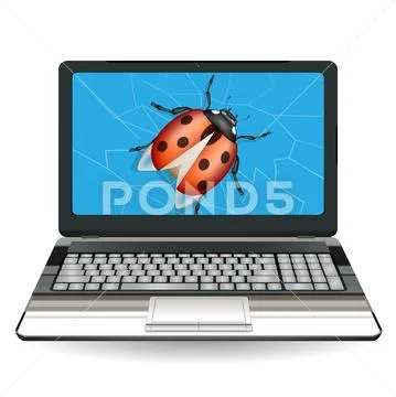 Broken laptop computer destroy by a bug Stock-Illustration