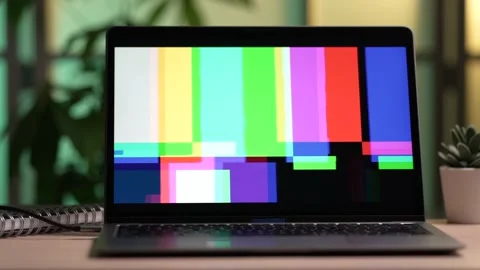 Broken Laptop Computer Screen With Glitches Problems Stock Footage 168306511