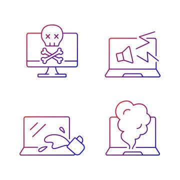 Broken laptop gradient linear vector icons set 스톡 일러스트