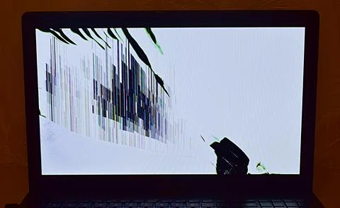 Broken laptop LCD screen. Stock Photos