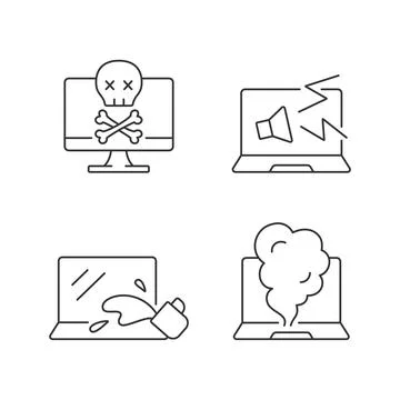 Broken laptop linear icons set Stock Illustration