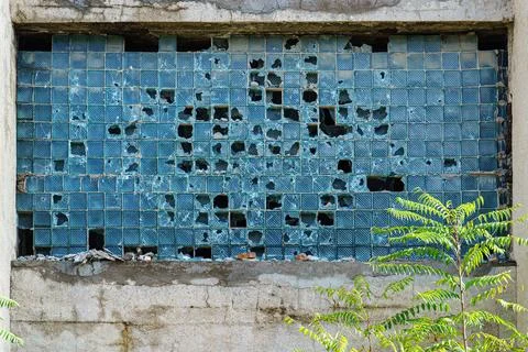 Broken large square glass window Stock Photos
