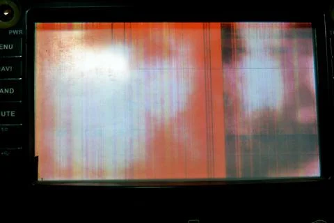 Broken LCD screen with multiple colors and pixelations with color errors Foto stock