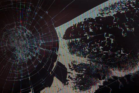 Broken lcd tft tn screen flat texture with crystal leakage and physical damage Stock Photos