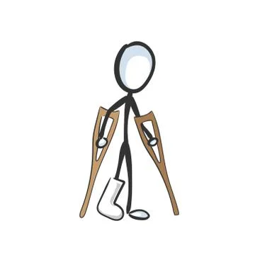 Broken leg gypsum. Vector simple handicap physically disable person. Stickman no Stock Illustration