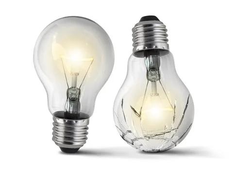 Broken light bulb isolated on white background Stock Photos