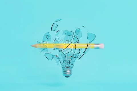 Broken light bulb with a pencil through Stock Illustration