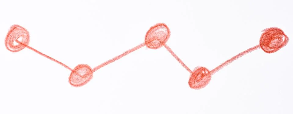 A broken line with five nodal points drawn with a red pencil Stock Illustration