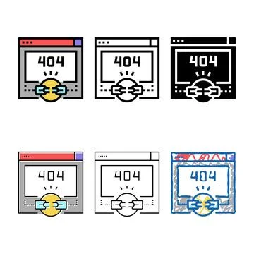 Broken link 404 error color icon pack vector Ilustración de archivo